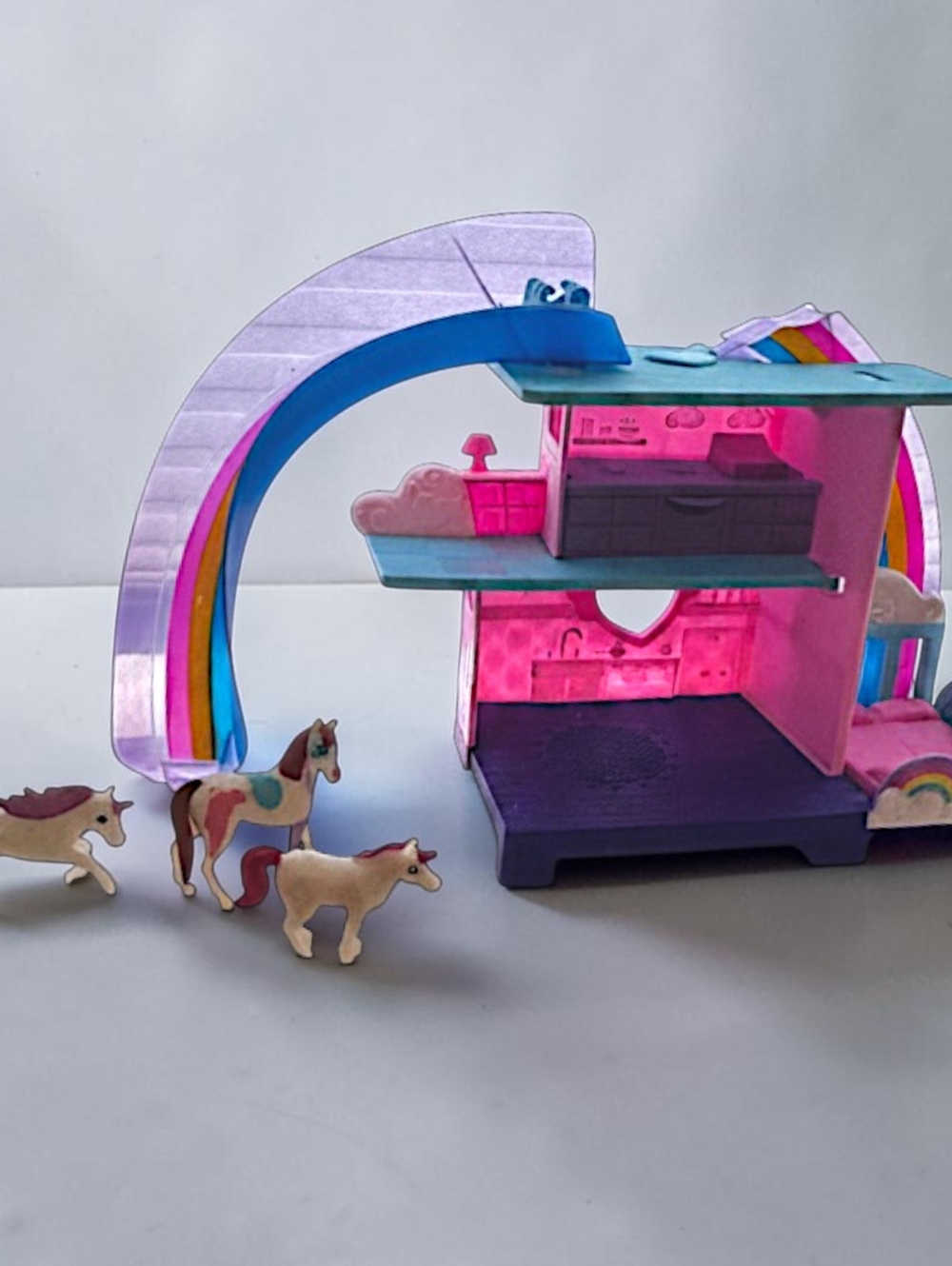 1990s Polly Pocket Rainbow Dreamhouse Playset with Three Horses Vintage Toy
